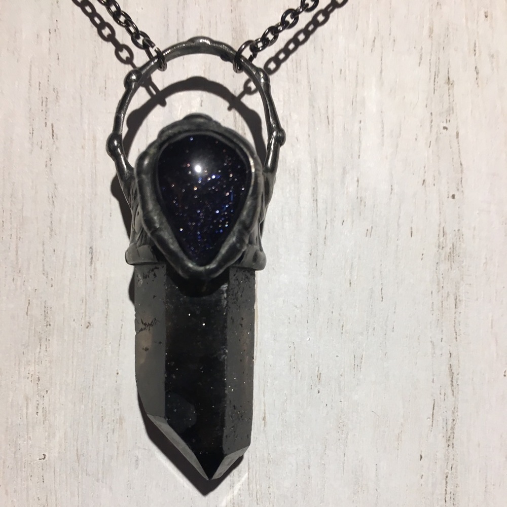 Irradiated Quartz and blue goldstone necklace
